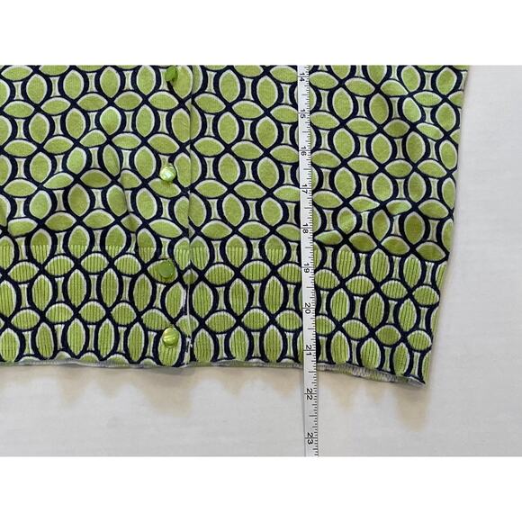 Crown & Ivy Navy & Green Geometric Print Cotton Blend 3/4 Sleeve Cardigan, S - Picture 12 of 12